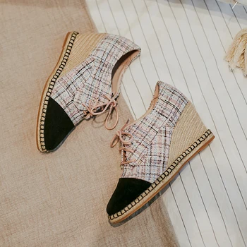Women's genuine suede leather Plaid fabric patchwork wedge oxfords leisure high heels high quality comfortable pumps shoes women
Women's genuine suede leather Plaid fabric patchwork wedge oxfords leisure high heels high quality comfortable pumps shoes women