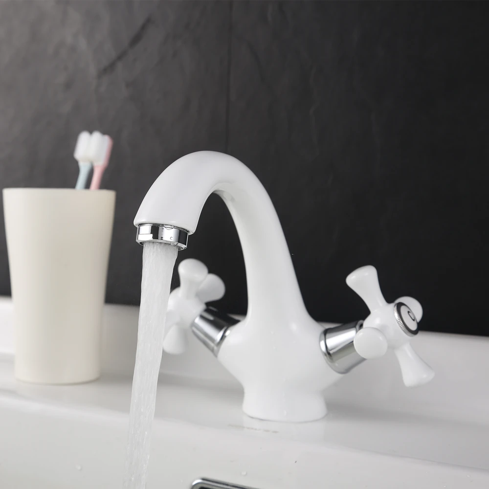 Classic White Ceramic Bathroom Basin Faucet Mixer Toilet Faucet Double Handle Bath Tap hot and cold Water Mixer Control DOODII19