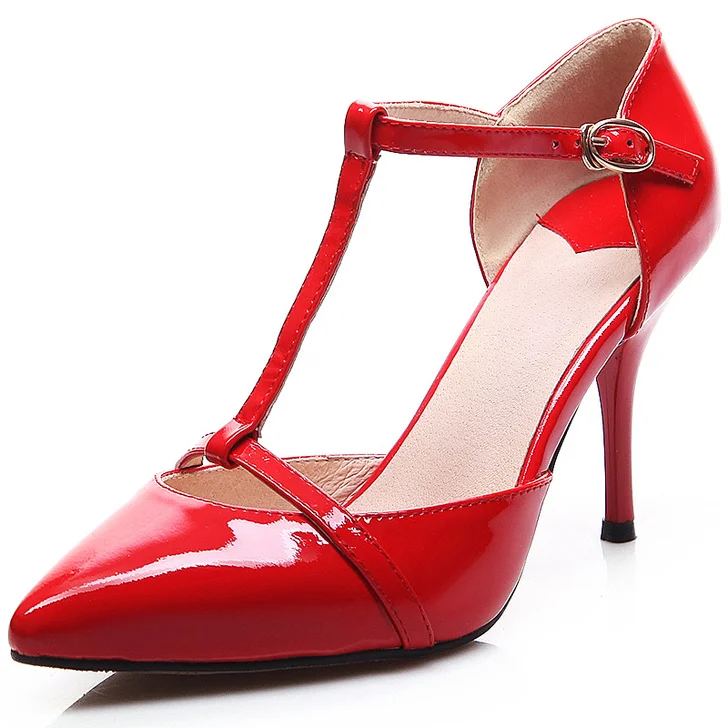 Sexy Red T-bar Pointed Toe Patent Leather Stiletto Pumps Cut Out Ankle Buckle High Heels Plain Color Customized Free Ship Shoes
Sexy Red T-bar Pointed Toe Patent Leather Stiletto Pumps Cut Out Ankle Buckle High Heels Plain Color Customized Free Ship Shoes