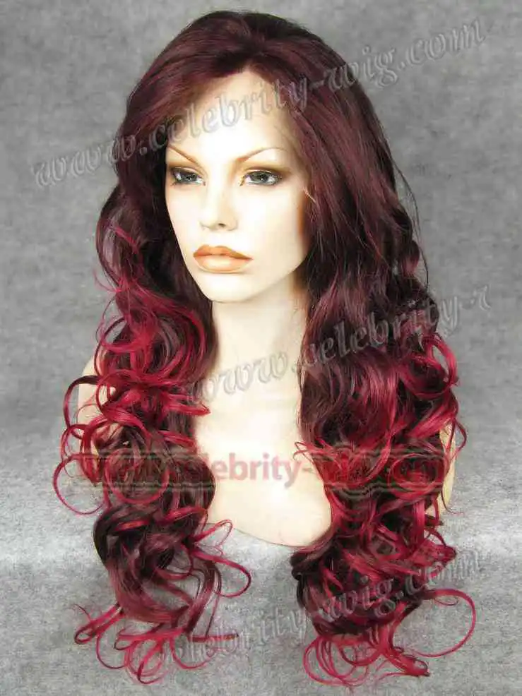 Celebrity top fashion long wavy style firey red and brown synthetic lace front wig
Celebrity top fashion long wavy style firey red and brown synthetic lace front wig