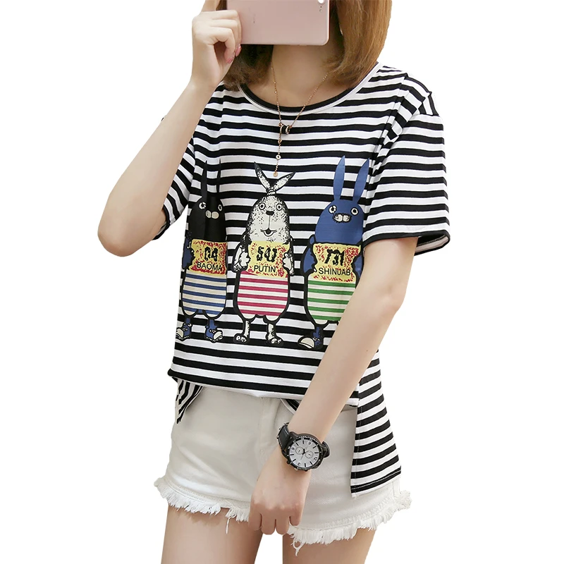 Dandeqi Kpop New Quality Summer T-shirt Short Sleeve O-neck Loose Stripe Top Tee Cartoon Cute Rabbit Casual Cotton Tee M-XXL
Dandeqi Kpop New Quality Summer T-shirt Short Sleeve O-neck Loose Stripe Top Tee Cartoon Cute Rabbit Casual Cotton Tee M-XXL