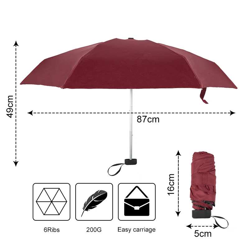 Fancytime 200g Mini Small Umbrella Folding Umbrella Pocket Women Kids Umbrella Anti-UV Women's Umbrella Sunny Rainy