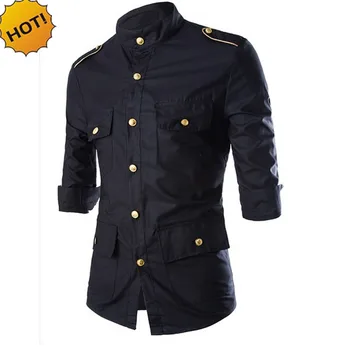 New2017 Fashion Autumn Tuxedo Shirts Gold Button Solid Epaulet three Quarter Sleeve Black Slim Fit Multi-Pocket Dress Shirt
New2017 Fashion Autumn Tuxedo Shirts Gold Button Solid Epaulet three Quarter Sleeve Black Slim Fit Multi-Pocket Dress Shirt