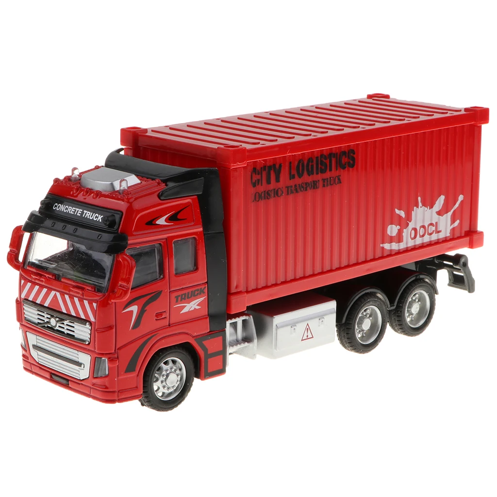 1:18 Scale Diecast Container Truck Construction Vehicle Car Model Kids Toy - Red 1:18 Scale Diecast Container Truck Construction Vehicle Car Model Kids Toy - Red
