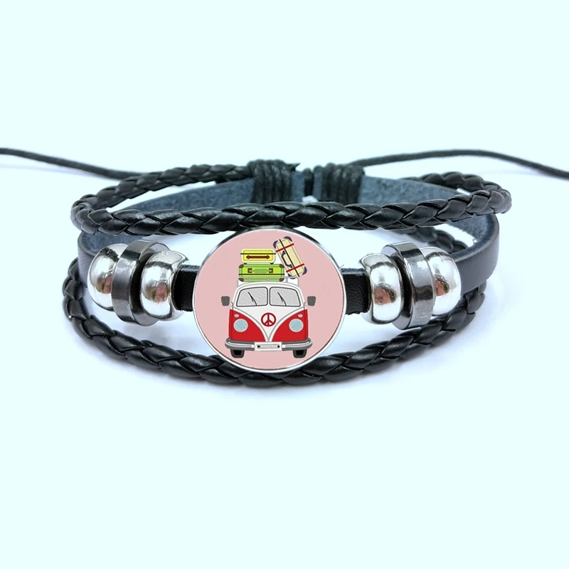 Exquisite Handmade Glass Gem Hippie Peace Sign Van Bus Button Braided Leather Bracelet
Exquisite Handmade Glass Gem Hippie Peace Sign Van Bus Button Braided Leather Bracelet