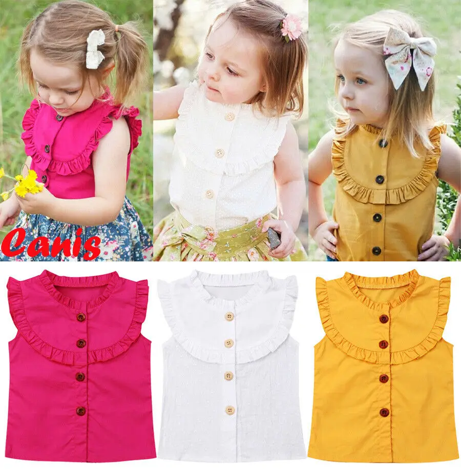 1-5Y Cute Infant Kids Baby Girls Summer T-Shirts Tops Sleeveless Single Breasted Ruffles Solid Vest Tops 3 Colors
1-5Y Cute Infant Kids Baby Girls Summer T-Shirts Tops Sleeveless Single Breasted Ruffles Solid Vest Tops 3 Colors