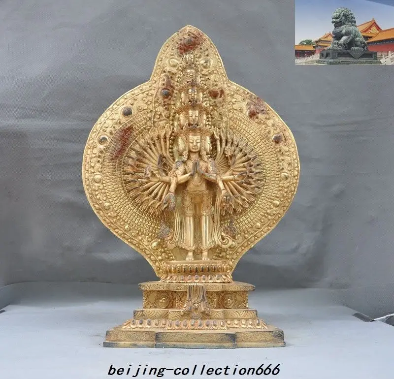 19" Tibetan Buddhism bronze Gilt 1000 arms Avalokitesvara Kwan-Yin Buddha statue
19" Tibetan Buddhism bronze Gilt 1000 arms Avalokitesvara Kwan-Yin Buddha statue