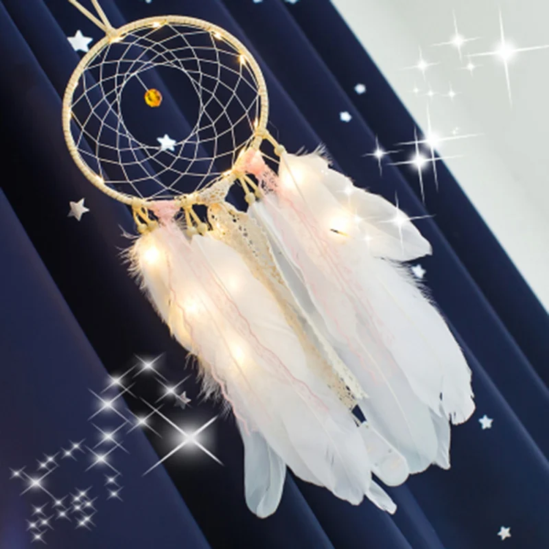 Lighting Dream catcher hanging DIY LED lamp Feather Crafts Wind Chimes Girl Bedroom Romantic Hanging decoration gift
Lighting Dream catcher hanging DIY LED lamp Feather Crafts Wind Chimes Girl Bedroom Romantic Hanging decoration gift