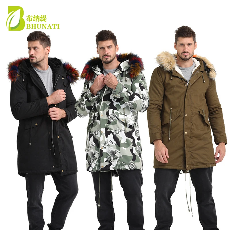 

Mens Fur Coat Hood Fur Detachable Long Sleeve Winter Men Winter Faux Fur Solid Raccoon Fur Jacket Men Casual Parka