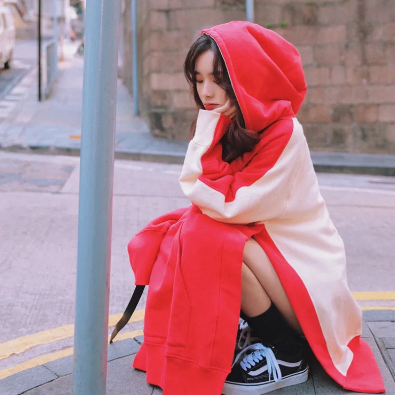 2019 spring new fashion casual contrast color stitching high slit loose hooded women's coat hoodies women
2019 spring new fashion casual contrast color stitching high slit loose hooded women's coat hoodies women