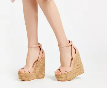 Carole Levy Nude Patent Leather Wedge Sandal for Woman Sexy 14 CM Heels Platform Shoes Peep Toe Rope Braided Ankle Strap Sandals
Carole Levy Nude Patent Leather Wedge Sandal for Woman Sexy 14 CM Heels Platform Shoes Peep Toe Rope Braided Ankle Strap Sandals