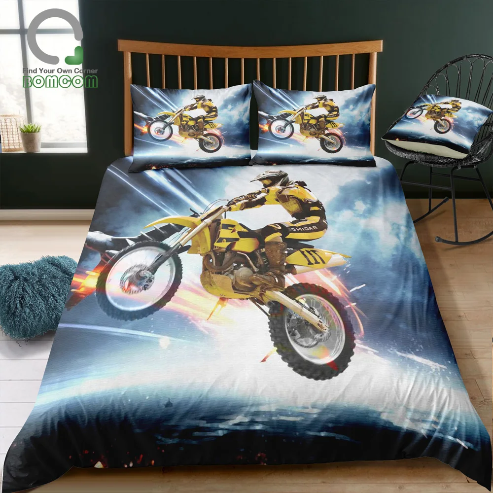 BOMCOM 3D Digital Printing bedding set yellow racing motorbike rider jump with airplane Duvet Cover Set 100% Microfiber
BOMCOM 3D Digital Printing bedding set yellow racing motorbike rider jump with airplane Duvet Cover Set 100% Microfiber