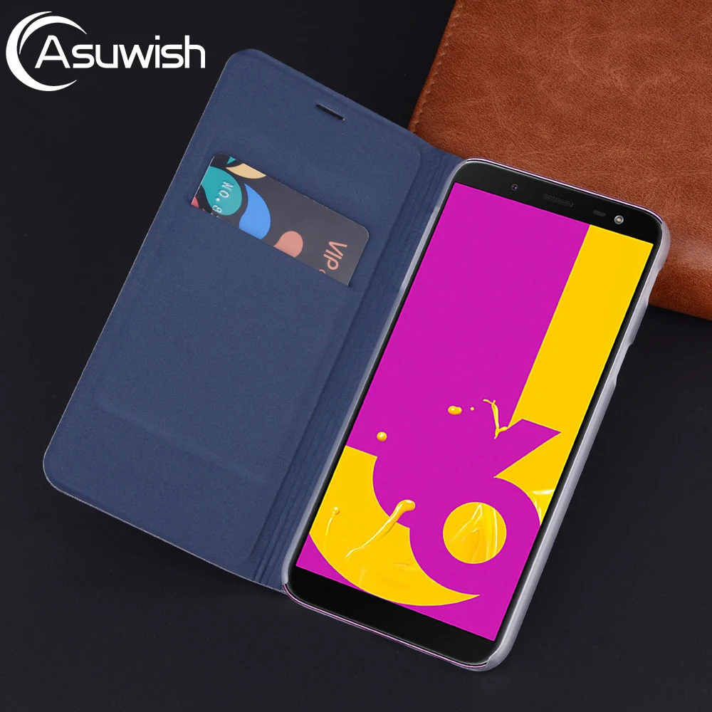 Кожаный чехол-бумажник с откидной крышкой для Samsung Galaxy J6 2018 J 6 SM J600 J600F J600G SM-J600 SM-J600FN