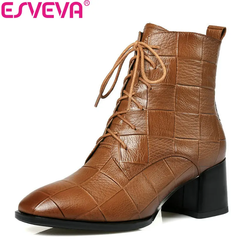 ESVEVA 2019 Women Boots Zip Ankle Boots Square High Heels Shoes Square Toe Cow Embossed Leather PU Woman Boots Shoes Size 34-42
ESVEVA 2019 Women Boots Zip Ankle Boots Square High Heels Shoes Square Toe Cow Embossed Leather PU Woman Boots Shoes Size 34-42
