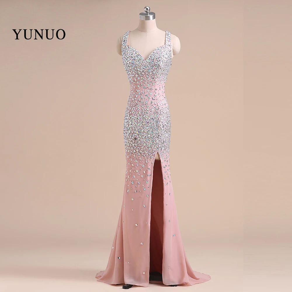 Настоящее образец Кристалл вечернее платье 2019 Русалка Сплит ремень розовый