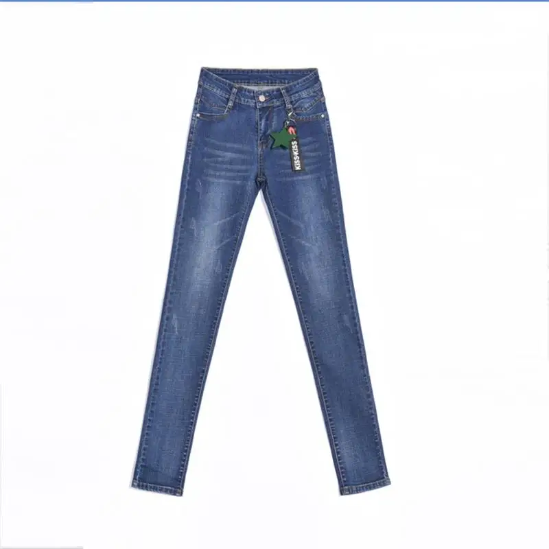 Женские длинные джинсы-карандаш синие джинсовые брюки со средней талией размер