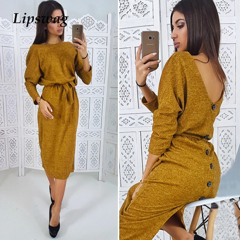 Lipswag Casual O-neck Long Sleeve Button Dress Women 2019 Spring Summer Straight Party Dresses Sexy Back V neck Sashes Dress
Lipswag Casual O-neck Long Sleeve Button Dress Women 2019 Spring Summer Straight Party Dresses Sexy Back V neck Sashes Dress