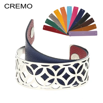 

Cremo Bangles For Women Opening Arm Cuff Stainless Steel Bracelets Bijoux Femme Manchette Reversible Leather Pulseiras