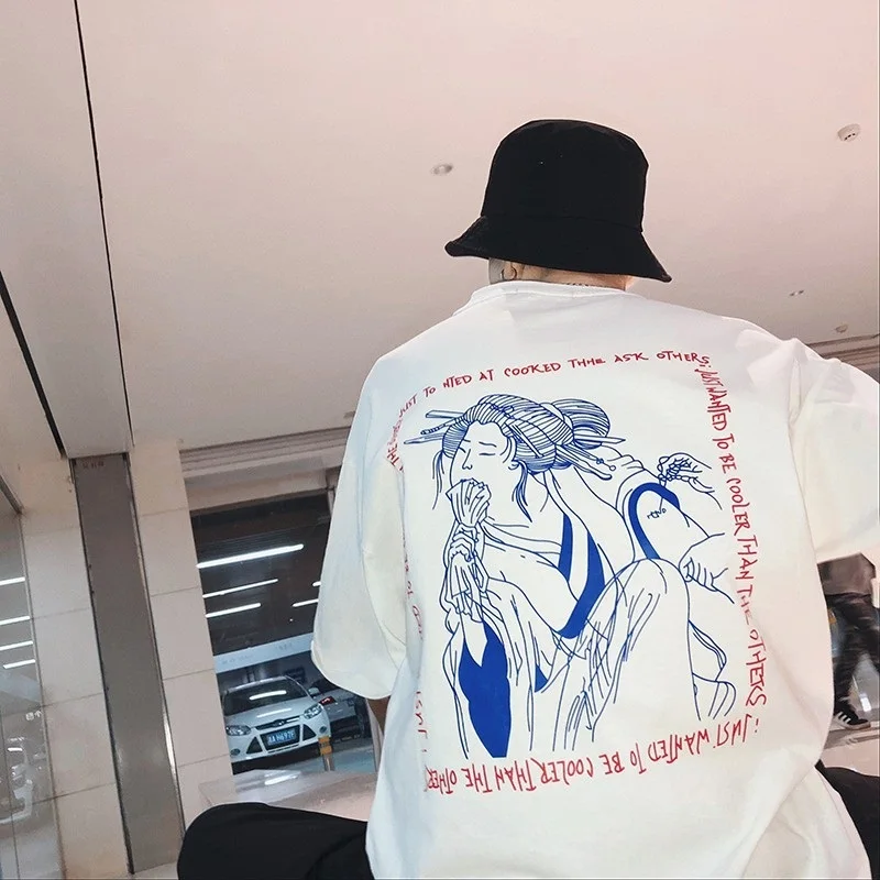 Summer Korea ulzzang female Harajuku bf style letter spell Japanese geisha print large size loose Half short-sleeved T-shirt
Summer Korea ulzzang female Harajuku bf style letter spell Japanese geisha print large size loose Half short-sleeved T-shirt