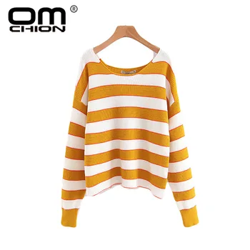 OMCHION Korean Style Big O Neck Long Sleeve Knit Sweater 2018 Autumn Winter Striped Women Pullovers Casual Sweet Jumper LMM75
OMCHION Korean Style Big O Neck Long Sleeve Knit Sweater 2018 Autumn Winter Striped Women Pullovers Casual Sweet Jumper LMM75