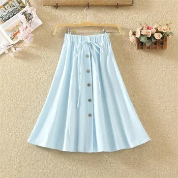 Summer Casual High Waist Elastic Skirts Ladies Casual Button Loose Knee-Length Pleated Skirts
Summer Casual High Waist Elastic Skirts Ladies Casual Button Loose Knee-Length Pleated Skirts