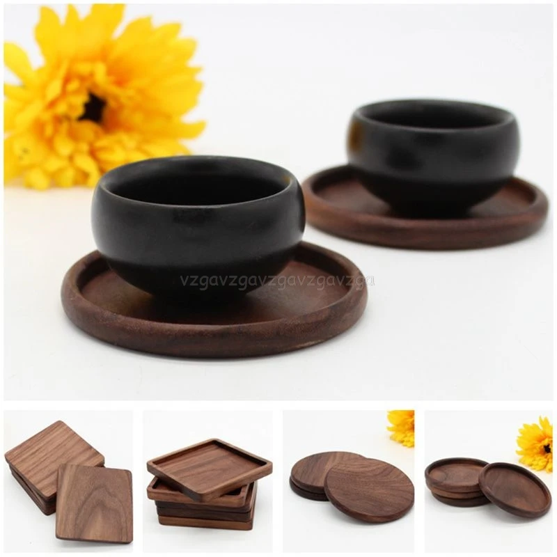 

Round Square Walnut Wood Drink Coaster Heat Insulation Tea Coffee Cup Mat Pad Holder Kitchen Table Decor Placemat F12 19