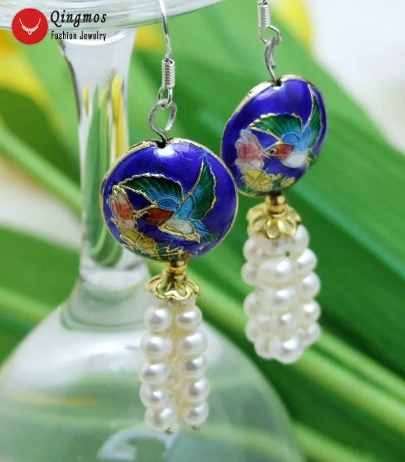 Qingmos Trendy Cloisonne & Natural 4-5mm White Pearl Earrings for Women with Blue Coin Cloisonne Hummer Dangle 2.5'' Earring 522
Qingmos Trendy Cloisonne & Natural 4-5mm White Pearl Earrings for Women with Blue Coin Cloisonne Hummer Dangle 2.5'' Earring 522