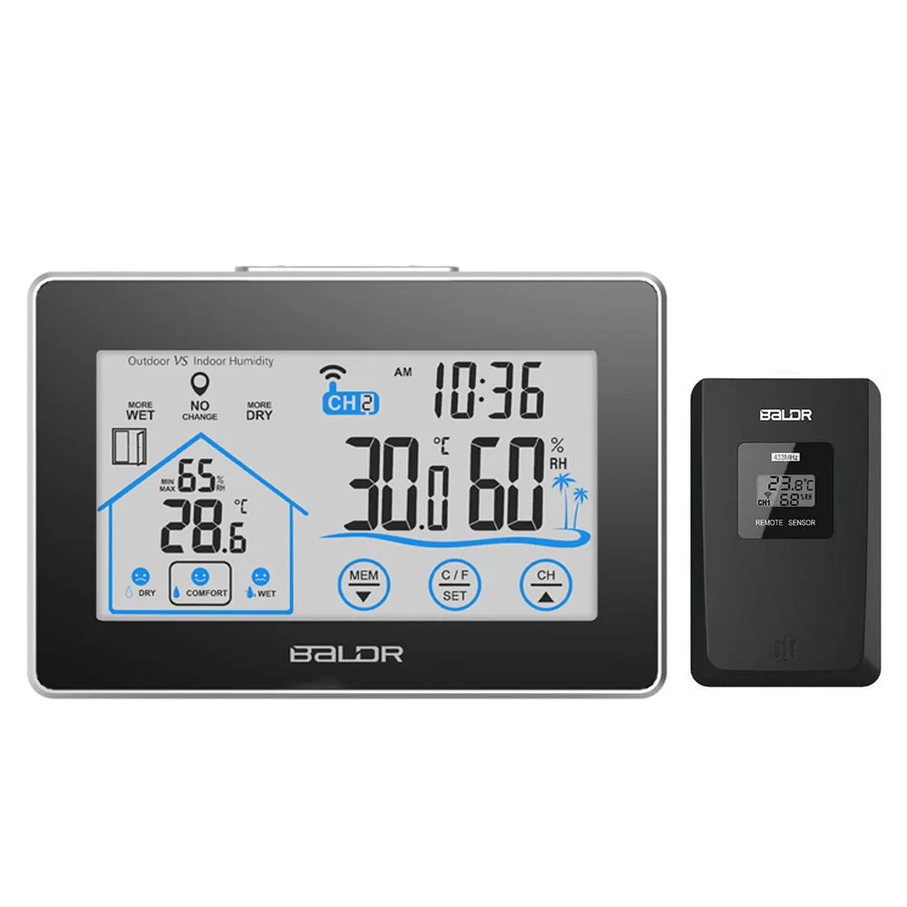 Baldr Wireless Thermometer Hygrometer Touch Screen Weather Station Digital Thermometer Outdoor Indoor Forecast Sensor Clock
Baldr Wireless Thermometer Hygrometer Touch Screen Weather Station Digital Thermometer Outdoor Indoor Forecast Sensor Clock