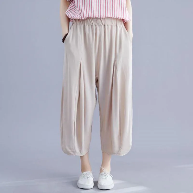 Johnature Korean Casual Women Harem Pants Summer 2019 New Simple Loose Comfortable Solid Color Elastic Waist Calf-length Pants
Johnature Korean Casual Women Harem Pants Summer 2019 New Simple Loose Comfortable Solid Color Elastic Waist Calf-length Pants
