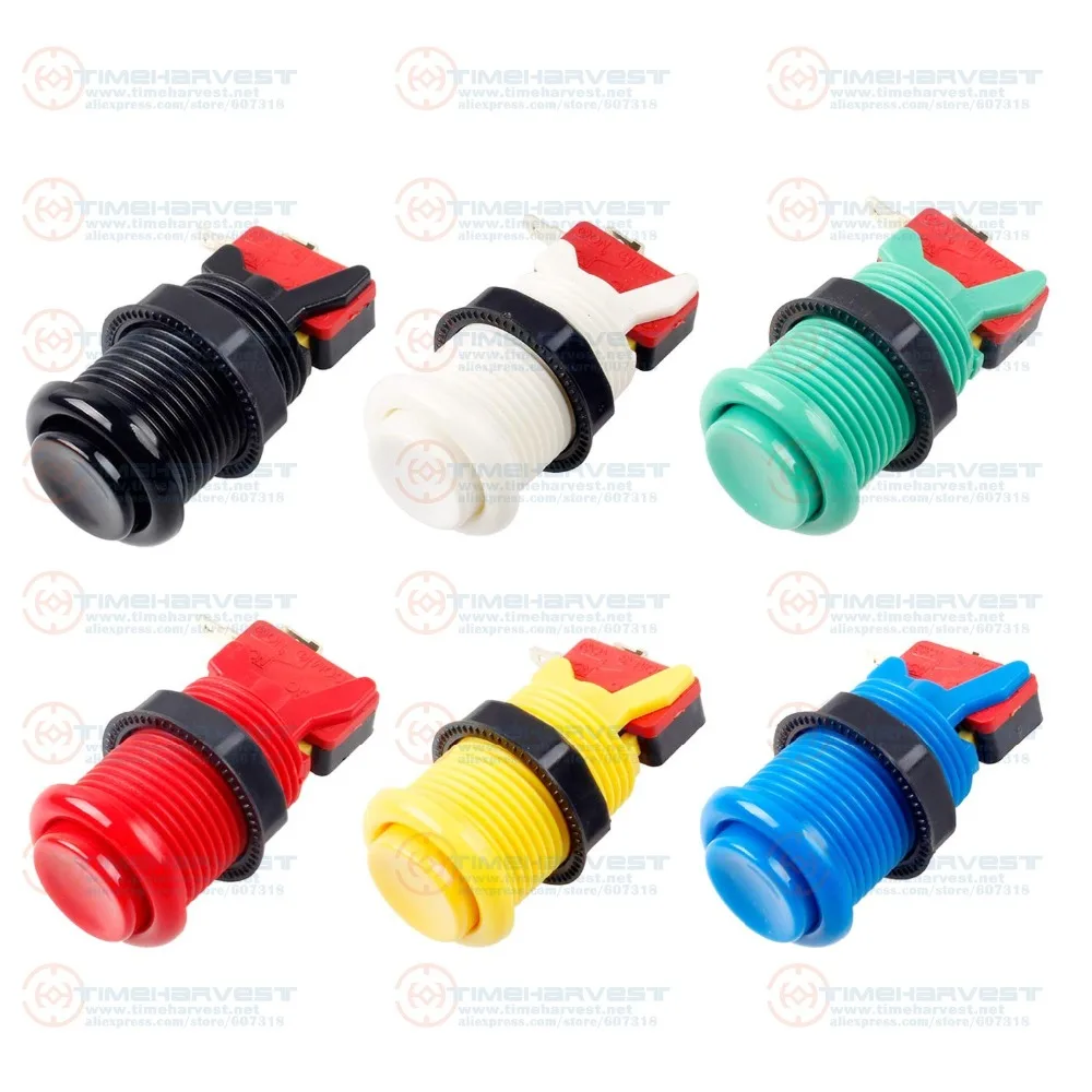 50 pcs American style push button with microswitches 28mm mounting hole nylon buttons 6 colour available Arcade game accessories | Спорт и