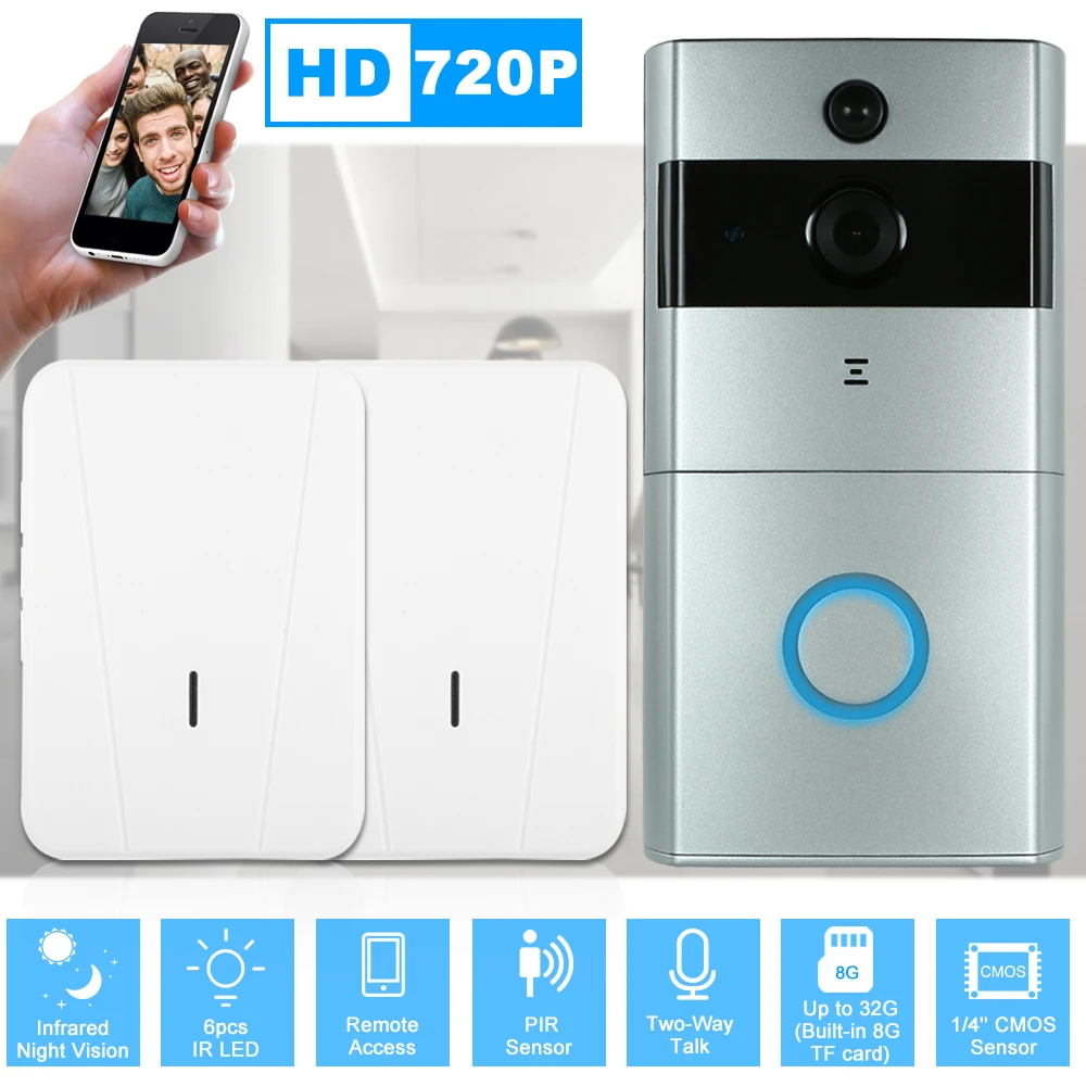 Дверной домофон 1*720P WiFi визуальный + 1 * беспроводной дверной звонок с поддержкой