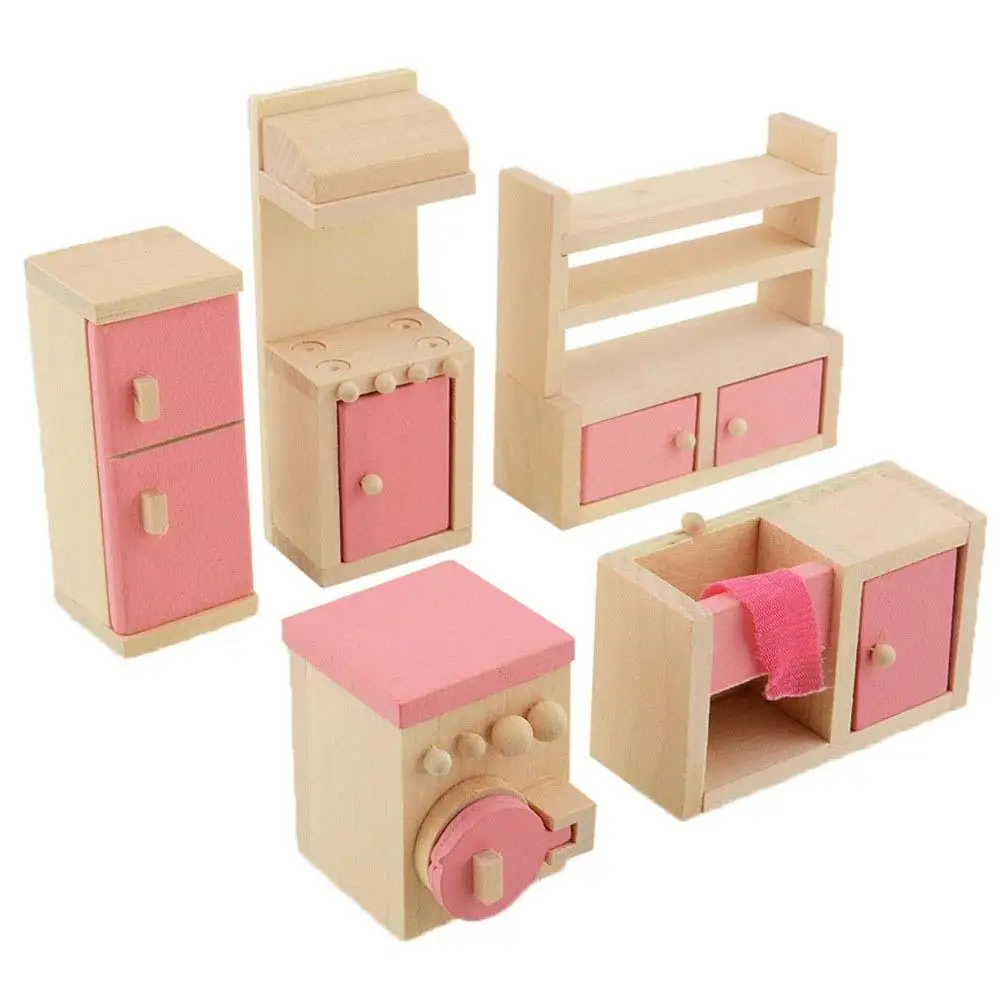 Фото Милые куклы деревянный дом семейный кухонный набор детские игрушки для ролевых