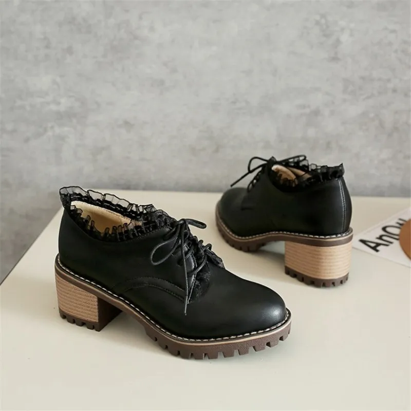 Fashion Lace Up Brogue Pumps Women Vintage Lace Lady Lolita Shoes Big Size 33-43 Platform High Heels Oxford Shoes Woman Footwear (19)