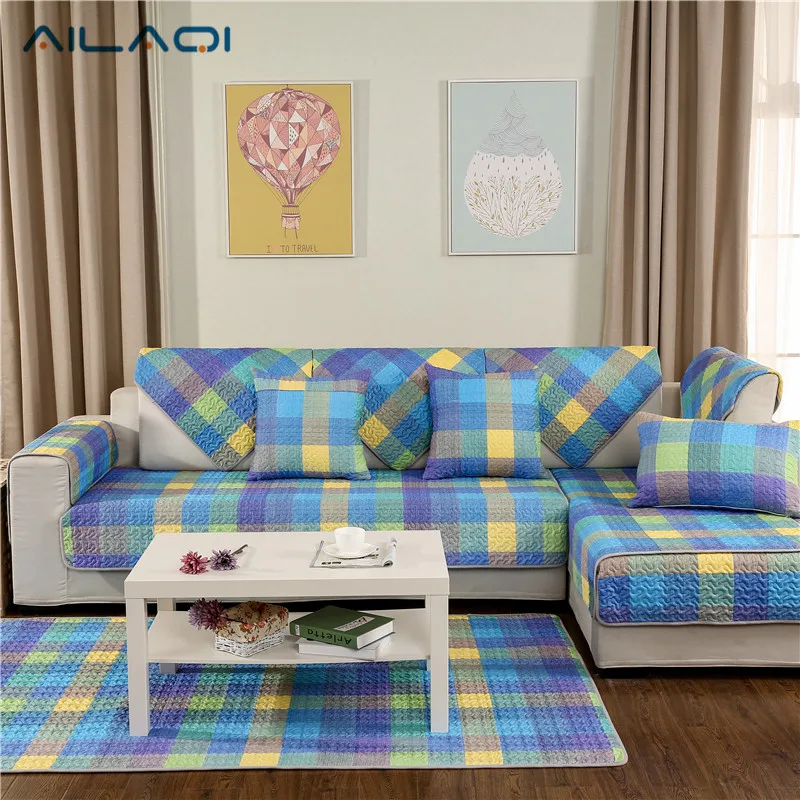 Image AILAQI 100% Cotton Modern Magic Sofa Sover Box Puzzle  Couch Cover Slip Resistant Sofa Cover Home Decor