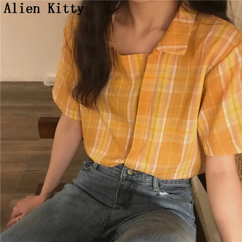 Alien Kitty New Design Korea Casual Summer Sweet All-Match Simple Slim Plaid Short-Sleeved Fresh Shirts
Alien Kitty New Design Korea Casual Summer Sweet All-Match Simple Slim Plaid Short-Sleeved Fresh Shirts