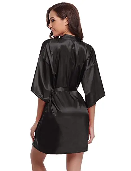 Women Silk Satin Short Night Robe Solid Kimono Robe Fashion Bath Robe Sexy Bathrobe Peignoir Femme Wedding Bride Bridesmaid Robe 101 HTB10MtIqS8YBeNkSnb4q6yevFXab
