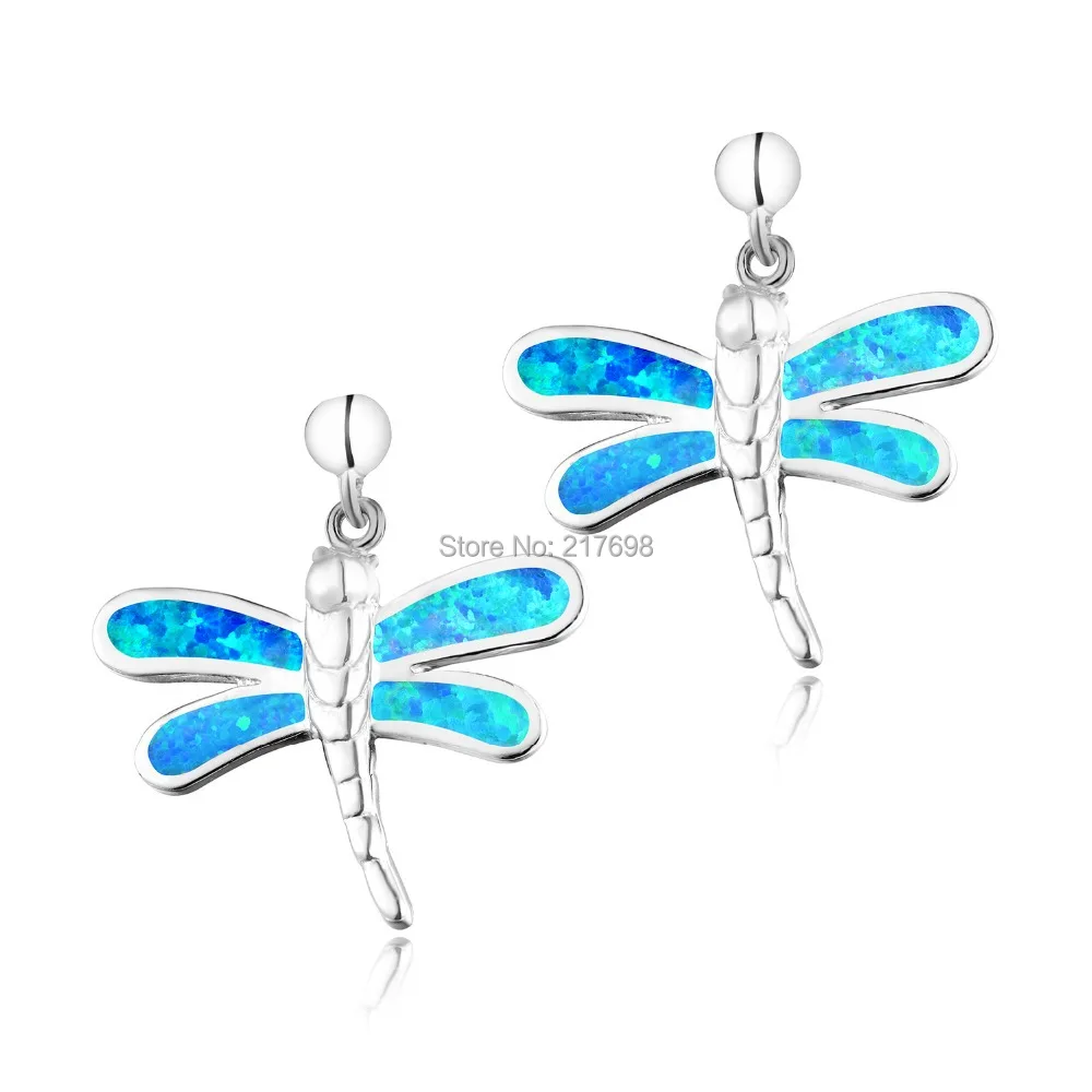 

DORMITH 925 sterling silver synthesis opal drop earring Blue/white Dragonfly dangle earrings rhodium plated for women jewelry