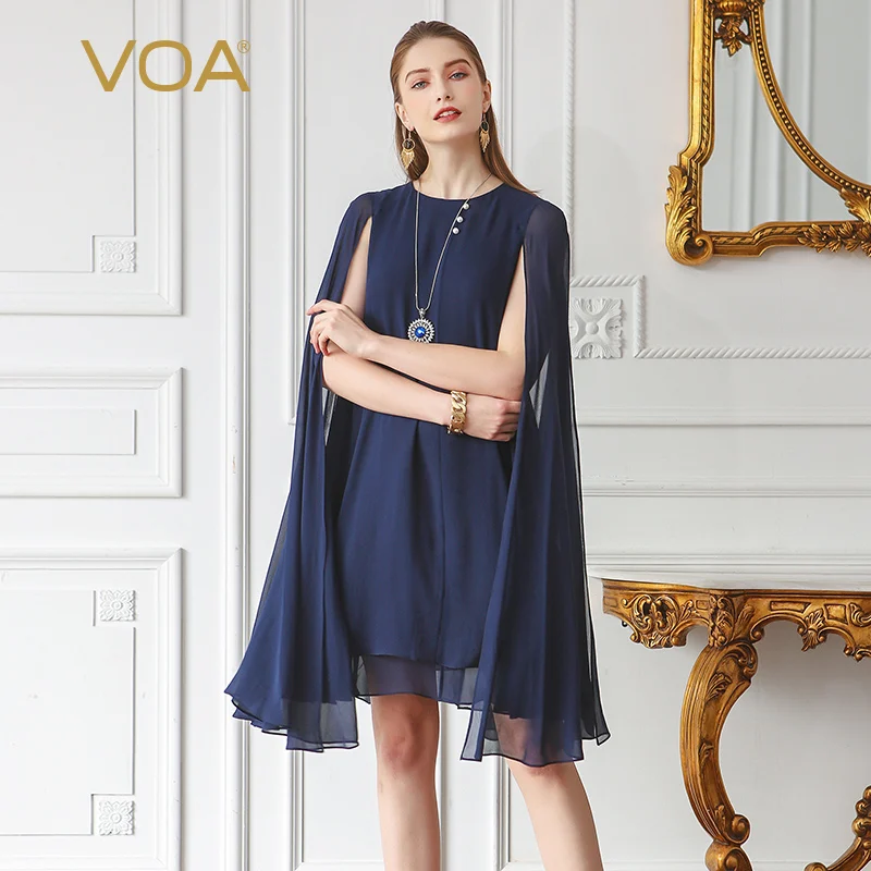 VOA Silk Georgette Plus Size A Line Party Dress Sleeveless Cloak Pearl Clasp Summer Brief Solid Navy Blue Women Midi Dress A367
VOA Silk Georgette Plus Size A Line Party Dress Sleeveless Cloak Pearl Clasp Summer Brief Solid Navy Blue Women Midi Dress A367