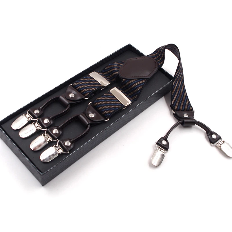 Newest Man's Suspenders Leather 6 Clips Stripe Braces Fashion suspensorio Adjustable Belt Strap Tirantes without Gift Box
Newest Man's Suspenders Leather 6 Clips Stripe Braces Fashion suspensorio Adjustable Belt Strap Tirantes without Gift Box