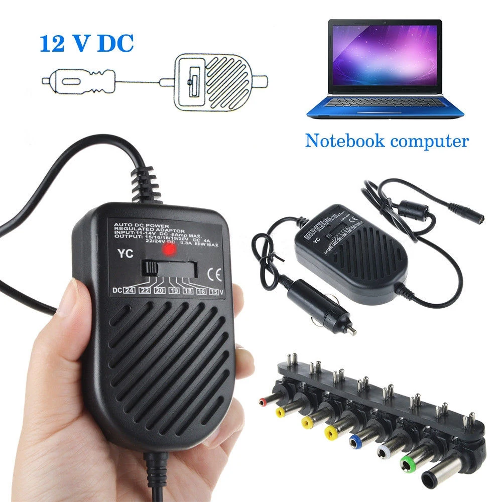 Image Universal 80W DC USB Port LED Auto Car Charger Adjustable Power Supply Adapter Set 8 Detachable Plugs For Laptop Notebook