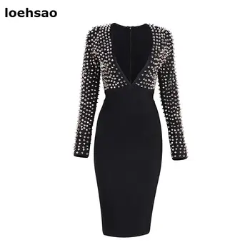 Top sexy autumn women dress sheath rivet deep v-neck black knee-length celebrity evening club bodycon bandage dresses
Top sexy autumn women dress sheath rivet deep v-neck black knee-length celebrity evening club bodycon bandage dresses