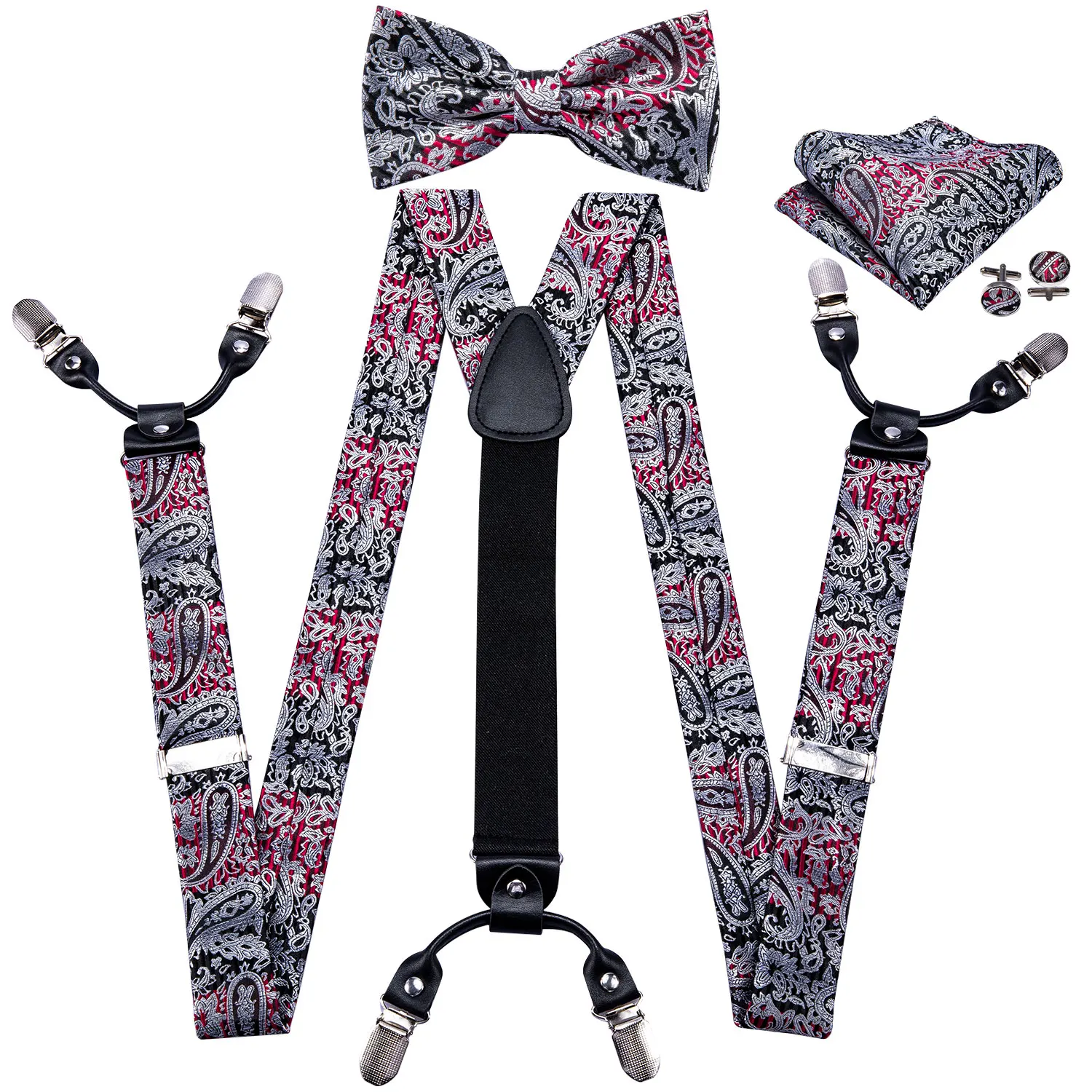 Barry.Wang 6 Clips Silk Mens Suspenders Paisley BowTie Hanky Set Adjustable Elastic Brace Y Shape Strong Clip-Heavy Duty BB-2002
Barry.Wang 6 Clips Silk Mens Suspenders Paisley BowTie Hanky Set Adjustable Elastic Brace Y Shape Strong Clip-Heavy Duty BB-2002