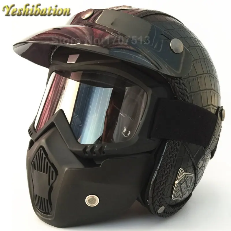Yeshibation Retro Harley Helmet Four Seasons motorcycle personality PU leather helmet with goggles mask
Yeshibation Retro Harley Helmet Four Seasons motorcycle personality PU leather helmet with goggles mask
