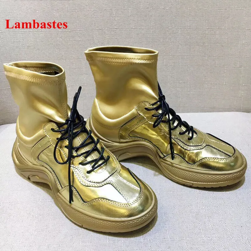 Winter Shoes Women Gold Leather Lace Up Ankle High Wedges Women Sport Boots Thick Bottom Platform Waterproof Stretch Botas Mujer
Winter Shoes Women Gold Leather Lace Up Ankle High Wedges Women Sport Boots Thick Bottom Platform Waterproof Stretch Botas Mujer
