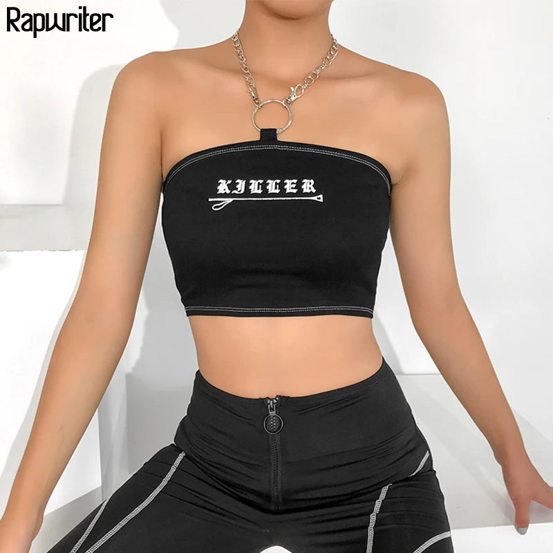 Rapwriter Punk Style Chain Patchwork Cotton Halter Tank Tops Black 2019 Summer Letter Print Sleeveless Women Stretch Crop Top
Rapwriter Punk Style Chain Patchwork Cotton Halter Tank Tops Black 2019 Summer Letter Print Sleeveless Women Stretch Crop Top