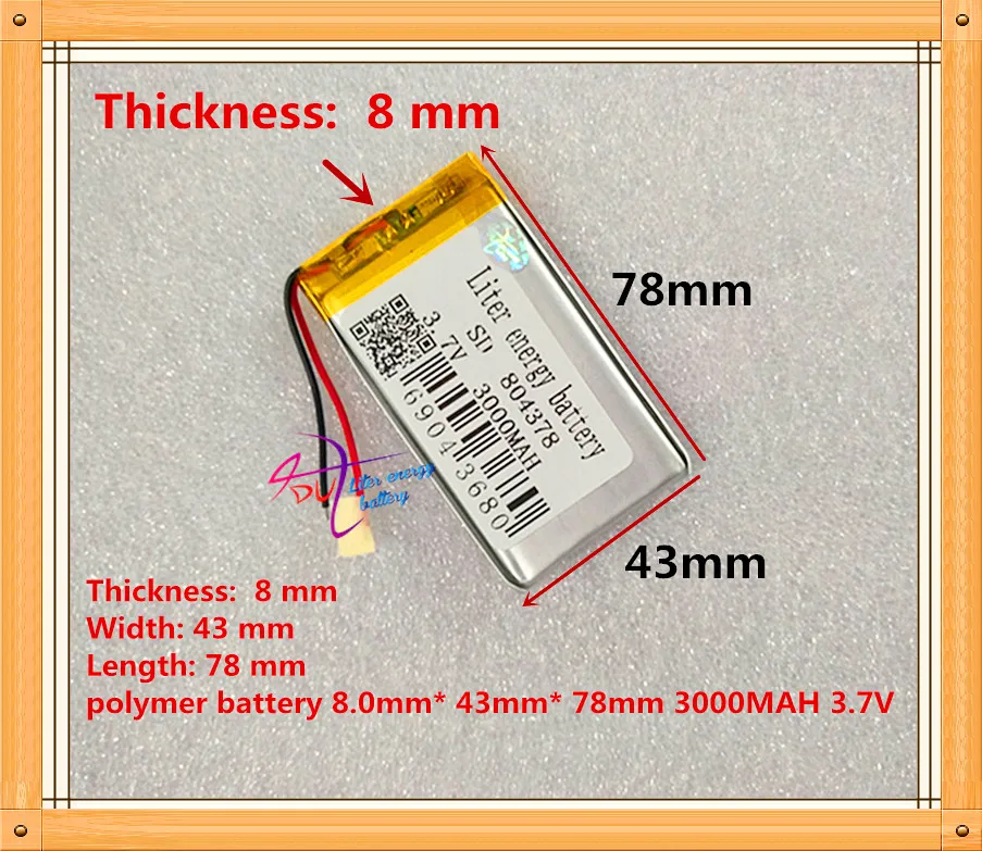 Free shipping 3.7V 3000mAH 804378 polymer lithium ion / Li-ion battery for dvr GPS MP3 MP4 MP5 cell phone speaker
Free shipping 3.7V 3000mAH 804378 polymer lithium ion / Li-ion battery for dvr GPS MP3 MP4 MP5 cell phone speaker