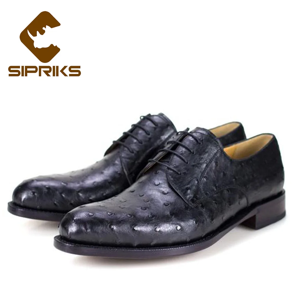

Sipriks Black Ostrich Skin Mens Social Shoes Bespoke Goodyear Welted Dress Shoes Elegant Tan Brown Hipster Boss Formal Shoes 46