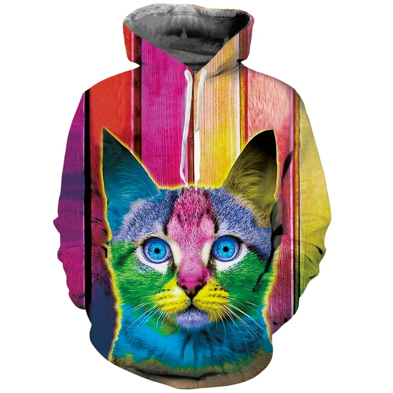Модные толстовки 3D Многоцветная Картина Кот с капюшоном Пуловеры Топы свитшоты
