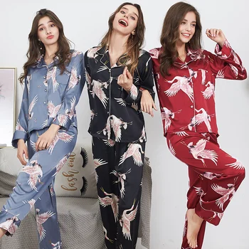 Spring Summer 2PCS Sleepwear Faux Silk Women Pajama Pyjama Set Long Sleeve Shirt&Pants Home Wear Animal Print Pijamas M-XL
Spring Summer 2PCS Sleepwear Faux Silk Women Pajama Pyjama Set Long Sleeve Shirt&Pants Home Wear Animal Print Pijamas M-XL