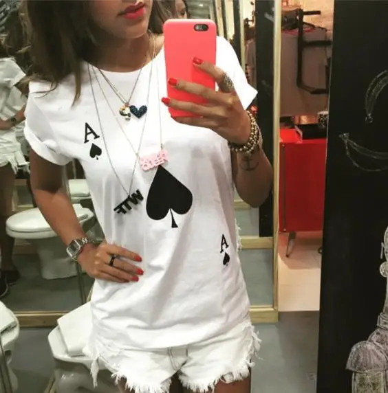 Spade A Letters Print Women T shirt Funny Cotton Casual Shirt For Lady White Top Tee Hipster Yong ZT2-289
Spade A Letters Print Women T shirt Funny Cotton Casual Shirt For Lady White Top Tee Hipster Yong ZT2-289